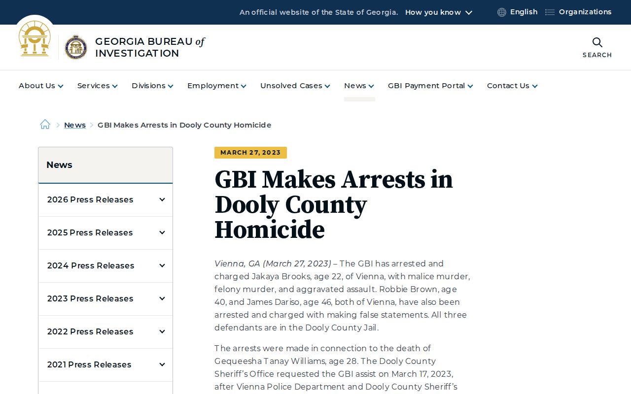 Georgia Bureau of Investigation Dooly County arrest release