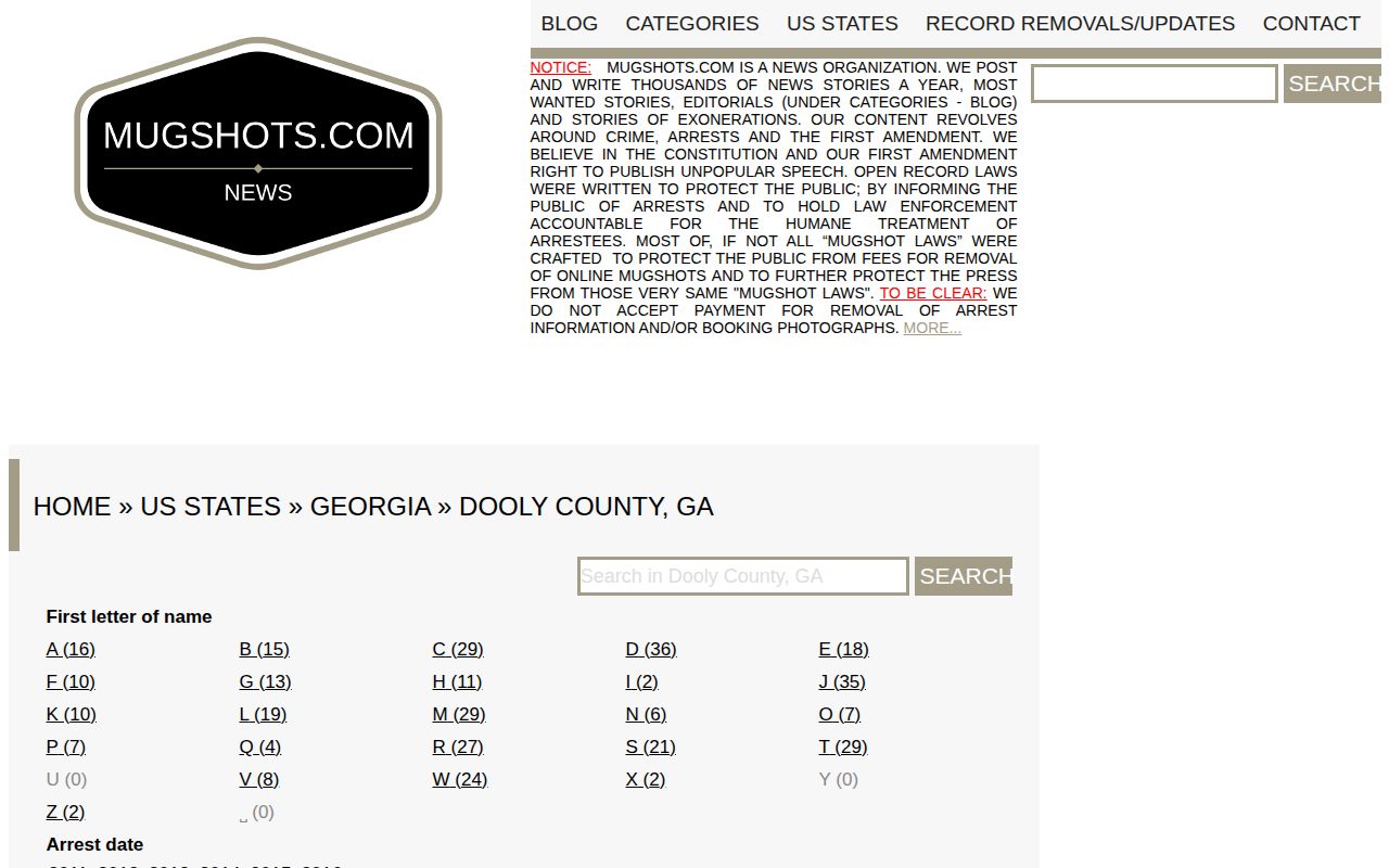 Historical unofficial Dooly County mugshot archive interface