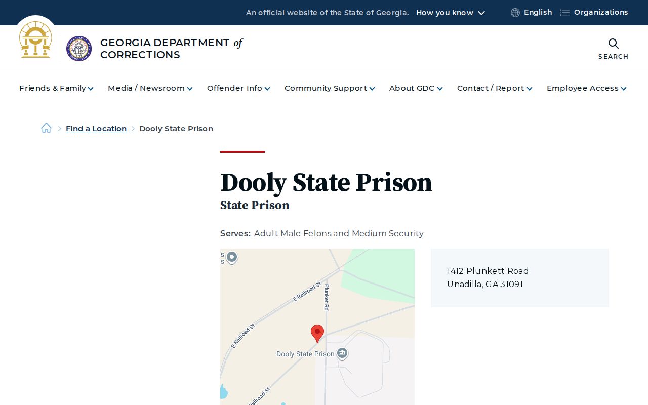 Georgia Department of Corrections Dooly State Prison in Unadilla custody context