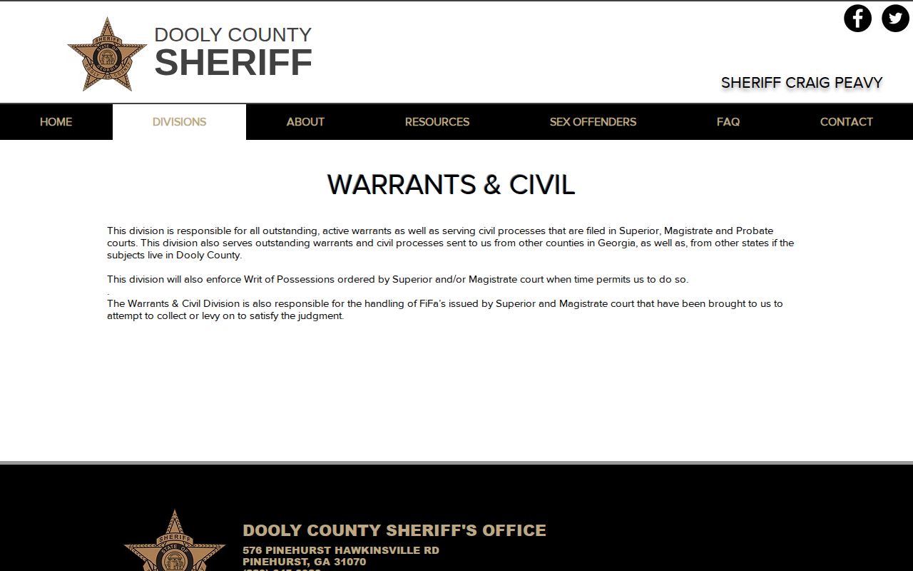 Dooly County Sheriff's Office warrants and civil process information