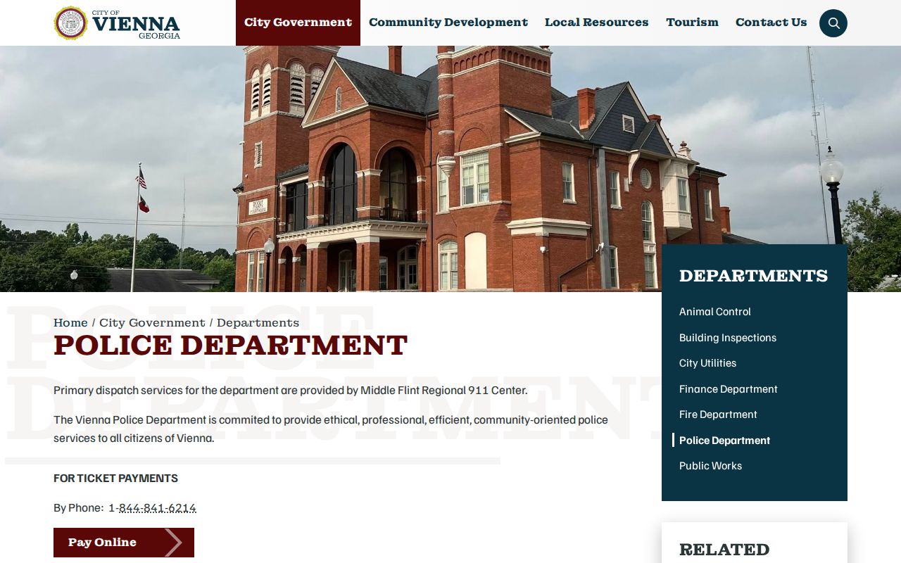 Vienna Police Department contact page for Vienna, Georgia arrest records